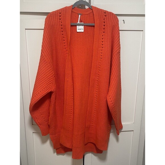 NWT Free People Nightingale Cotton Cardigan in Mandarine Red Size XL - Picture 5 of 5